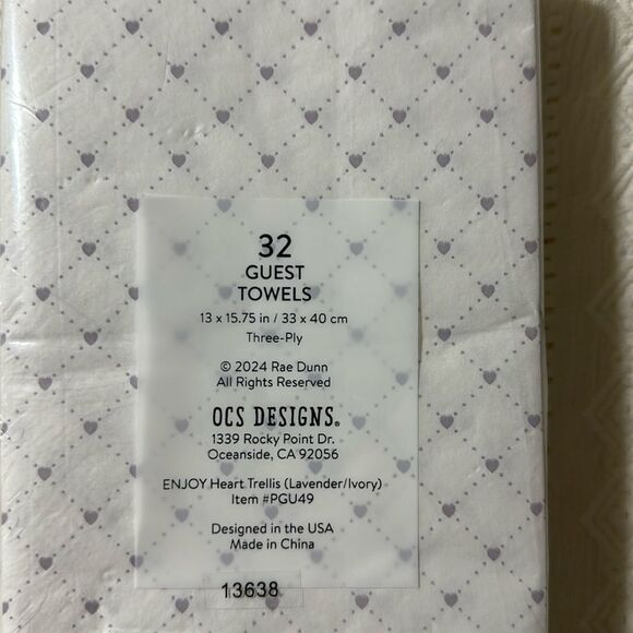 RAE DUNN 32 x 1pk ENJOY Guest Paper Towel Napkins Heart Trellis Lavender Ivory - Picture 7 of 7